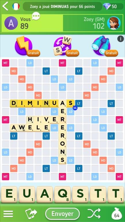 capture d’écran d'une application de scrabble