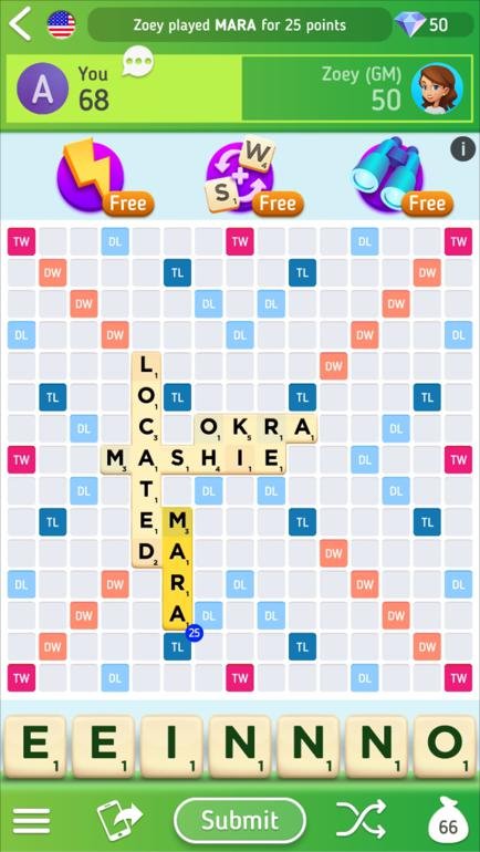 screenshot of a scrabble app